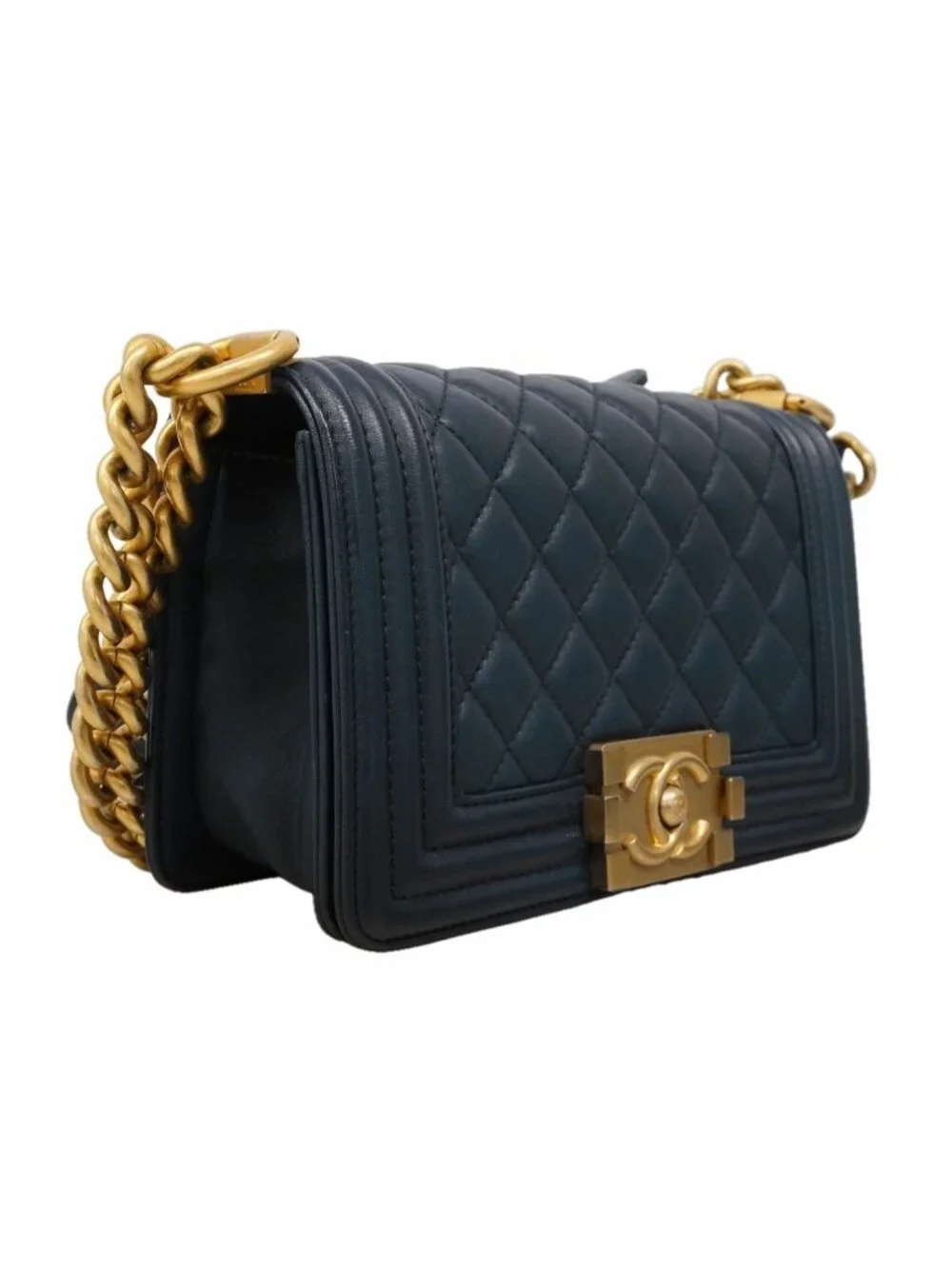 Chanel Shoulder Bag Boy Lambskin Navy Gold